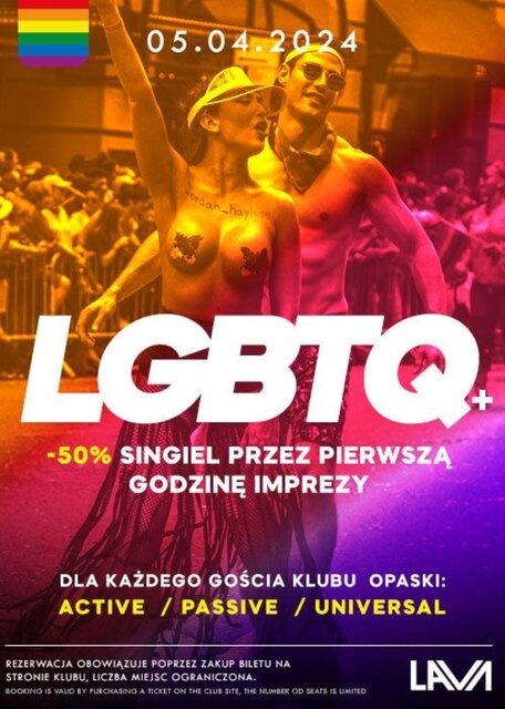 05.04.2024r. PIĄTEK - LGBTQ+ BI SEX PARTY - SINGIEL -50% - 20:0 - LavaClub