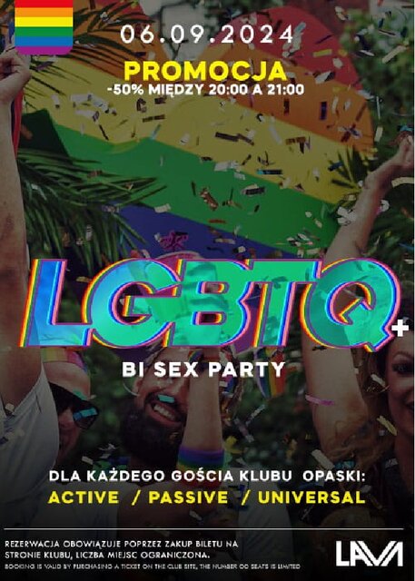06.09.2024r. PIĄTEK - LGBTQ+ BI SEX PARTY - 20:00 - 04:00 - LavaClub
