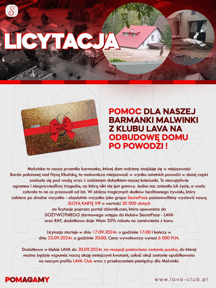 Pomoc dla naszej klubowej barmanki Malwinki na odbudowę domu i - LavaClub