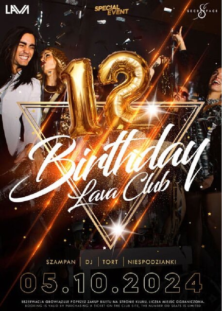 05.10.2024r. SOBOTA - 12 URODZINY LAVA CLUB - 20:00 - 04:00 - LavaClub